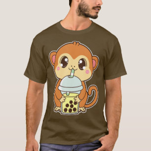 Kawaii Cute Zodiac Boba Monkey Banana Bubble Tea T Shirt