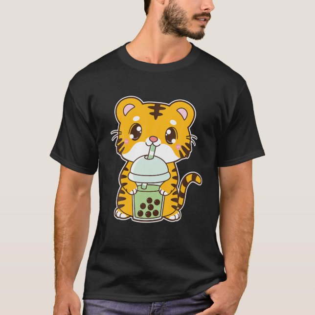 Kawaii Cute Zodiac Boba Tiger Matcha Grönt Bubble T Shirt (Framsida)