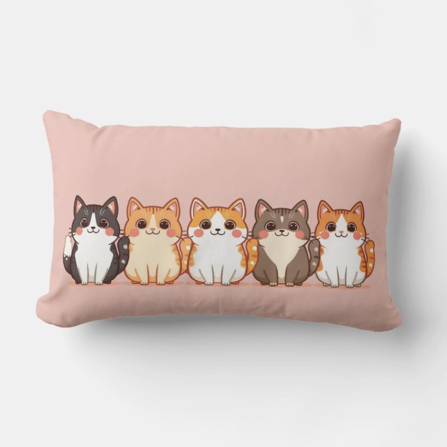 Kawaii Cutie Kitty Crew | Cozy Peach Pink Cat Mom  Lumbarkudde (Framsida)