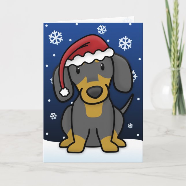 Kawaii Dachshund-julkort (Black & Tan) Helgkort (Framsida)
