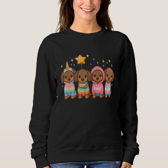 Kawaii Dachshund Puppy Squad Pastel Rainbow Cute C T Shirt (Framsida)