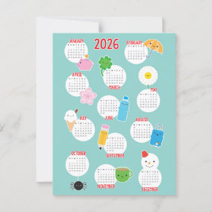 Kawaii - daglig livstid 2026 - kalender vykort