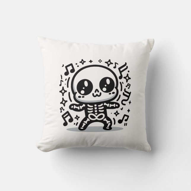 Kawaii Dancing Skeleton Cute Halloween Home Decor Kudde (Framsida)