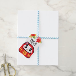 Kawaii daruma-mönster presentetikett