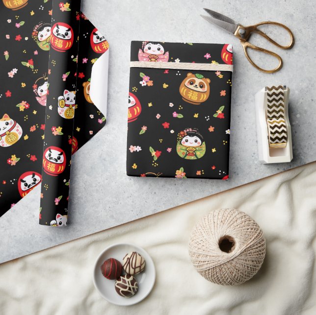 Kawaii daruma-mönster presentpapper (Hantverk)