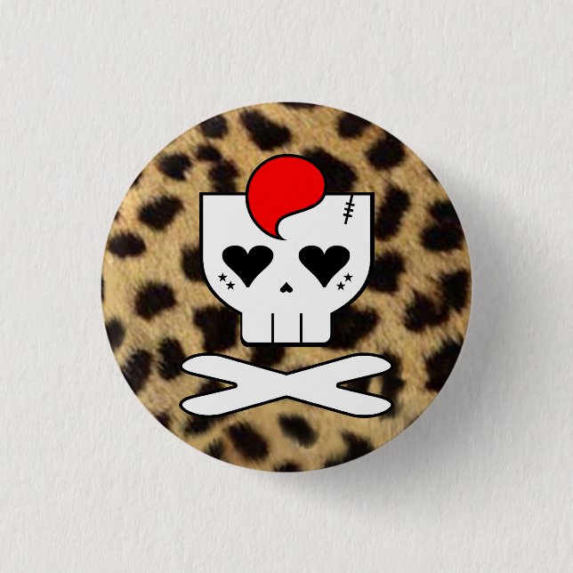 KAWAII DEATHROCK SKULL CHEETAH PRINT PIN-KNAPP KNAPP (Framsida)