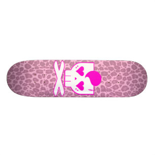 KAWAII DEATHROCK SKULL ROSA LEOPARD DECK SKATEBOARD BRÄDA 19,5 CM