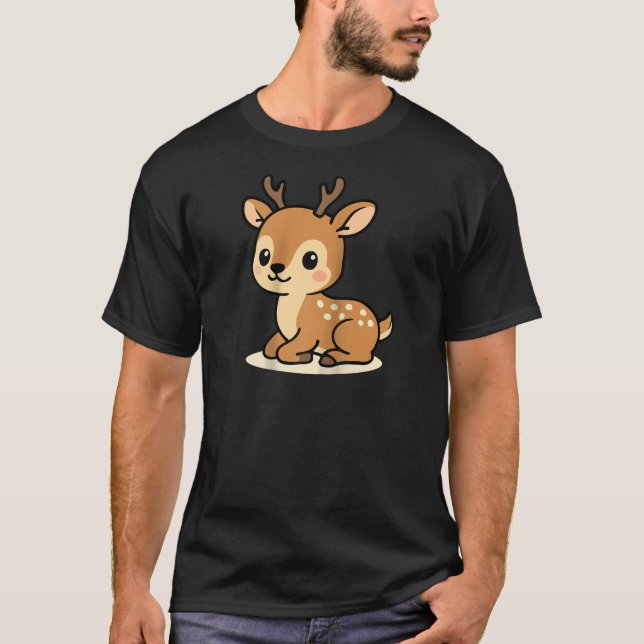 Kawaii Deer Cartoon Cute Woodland Fawn Illustratio T Shirt (Framsida)