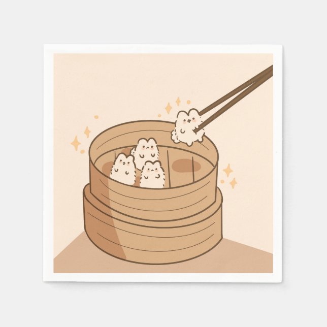 Kawaii Dim Sum Bunnies Pappra Napkins Pappersservett (Framsidan)