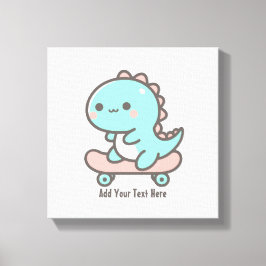 Kawaii Dino om Skateboard Personlig Text Canvastryck
