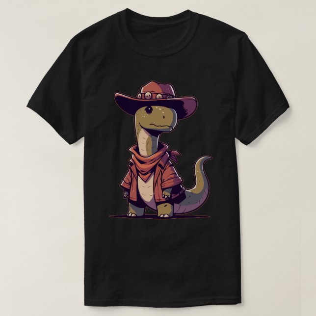 Kawaii dinosaur Brontosaurus Cowboy T Shirt (Design framsida)