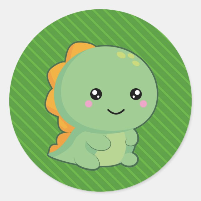 Kawaii Dinosaur Runt Klistermärke (Framsida)