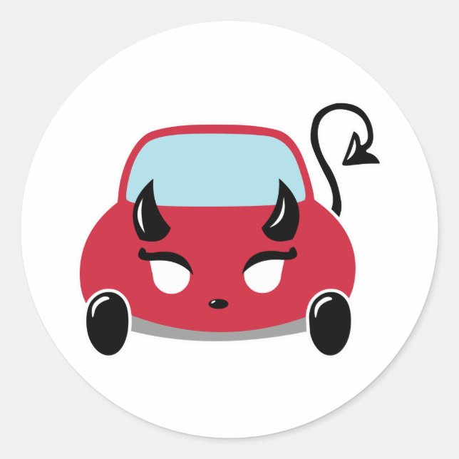 Kawaii Djävulen Car Runt Klistermärke (Framsida)