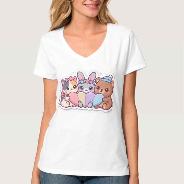 Kawaii-djurdjävänner Hjorta T-shirt (Framsida)