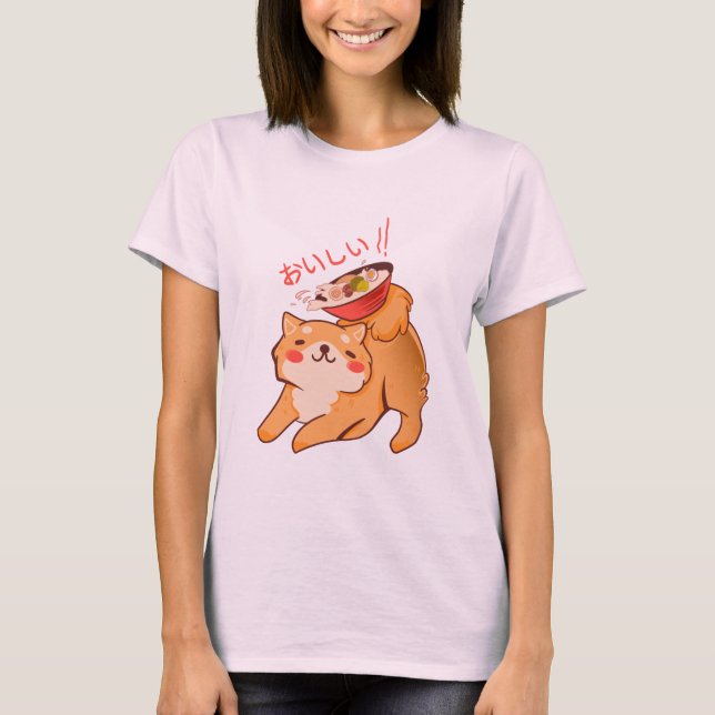 Kawaii Doggy Japanese Cut Shiba Inu and Ramen T Shirt (Framsida)