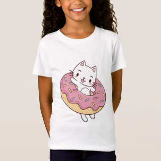 Kawaii Donut Cat T-Shirt - Cute Tecknad Kattunge m
