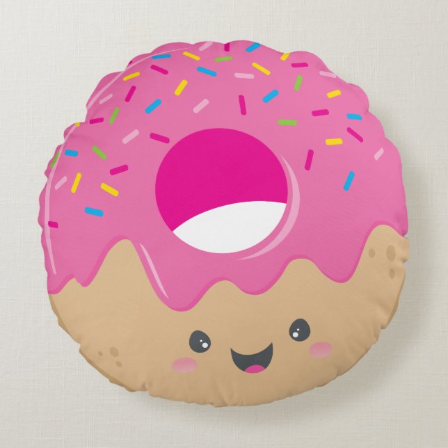 KAWAII DONUT DELIGHT Fold färglös sötsprinkler Rund Kudde (Framsidan)