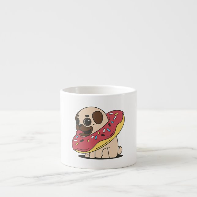 Kawaii Donut Pug Hund Mugg Gift | Bidrag till Älsk Espressomugg (Framsidan)