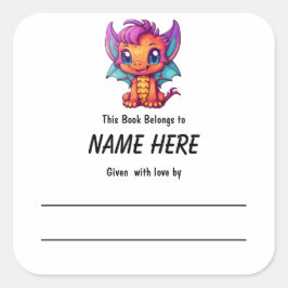 Kawaii Dragon Barns bokmärke med meddelande Fyrkantigt Klistermärke