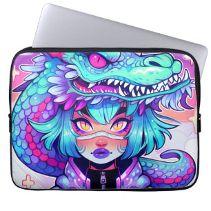 Kawaii Dragon Headdress Girl in Vaporwave Himmel Laptop Fodral