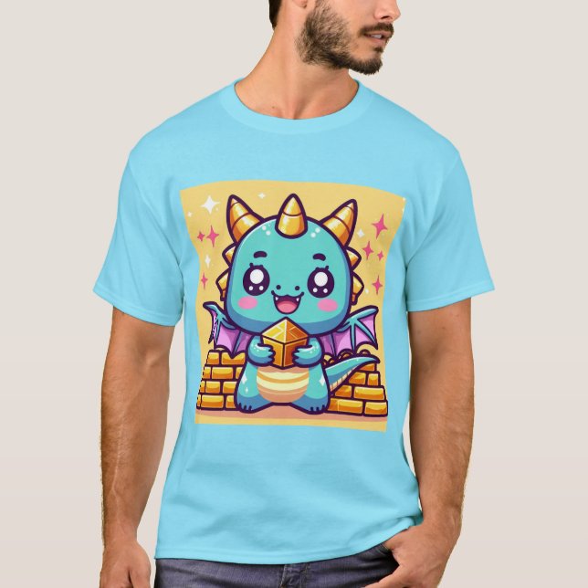 Kawaii Dragon med guld! T Shirt (Framsida)
