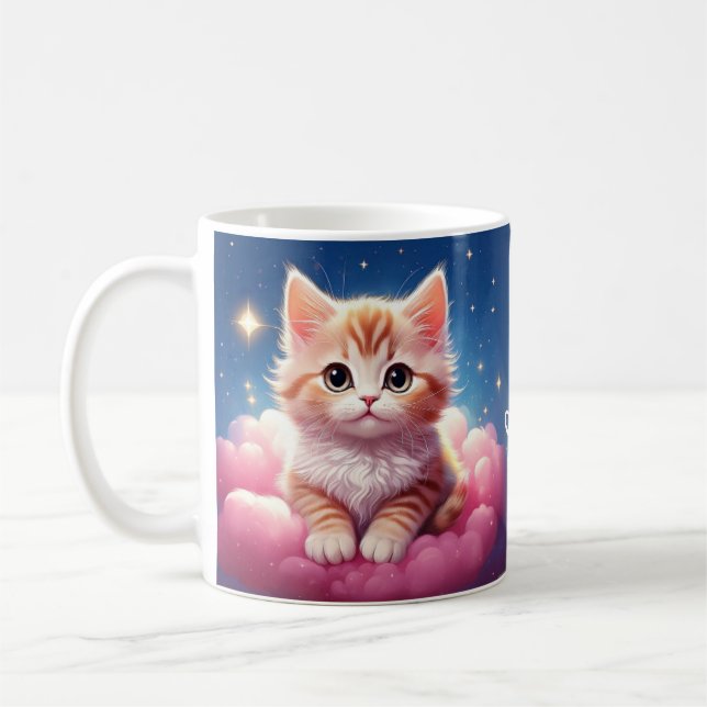 Kawaii Dreamy Cat Kaffemugg (Vänster)