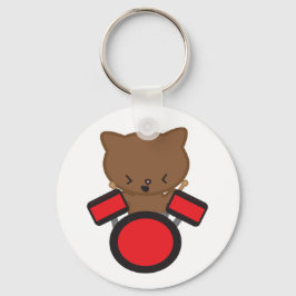 Kawaii Drummer Cat Keychain Nyckelring