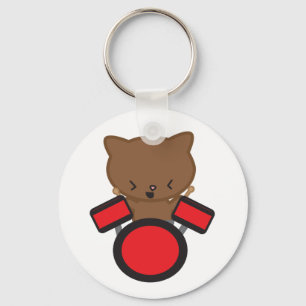 Kawaii Drummer Cat Keychain Nyckelring