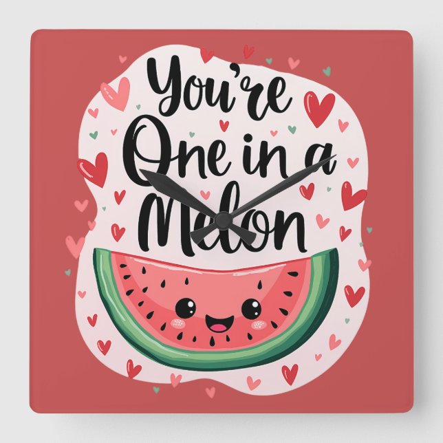 Kawaii "Du är en i Melon" Cute Watermelon Pun Fyrkantig Klocka (Framsida)