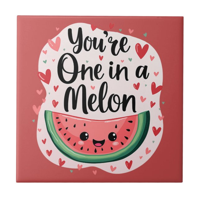 Kawaii "Du är en i Melon" Cute Watermelon Pun Kakelplatta (Framsidan)