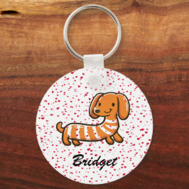 Kawaii dubbelsidig personlig dachshund nyckelring