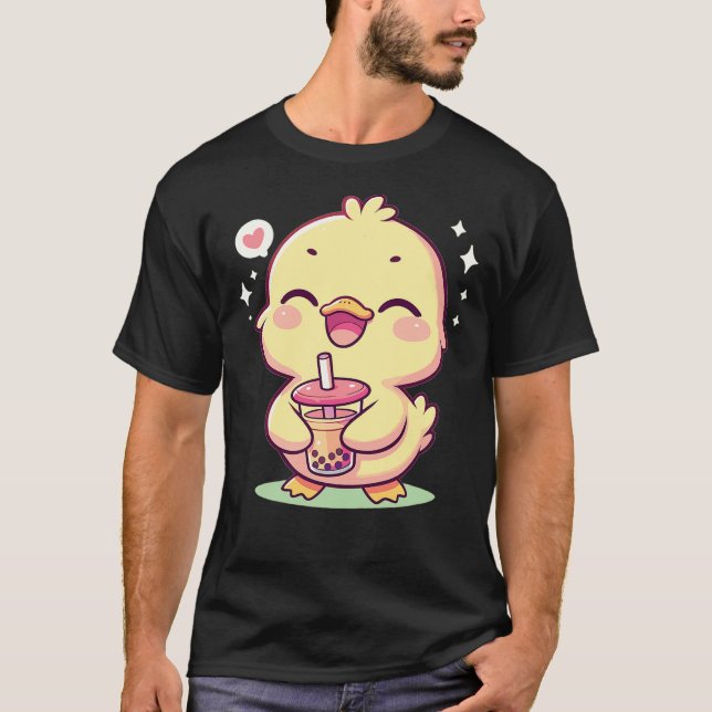 Kawaii Duck Bubble Tea Boba Duck T Shirt (Framsida)