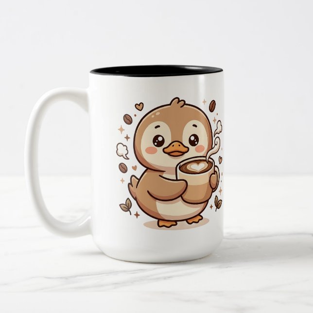 Kawaii Duck Latte Tvåtons Mugg (Vänster)