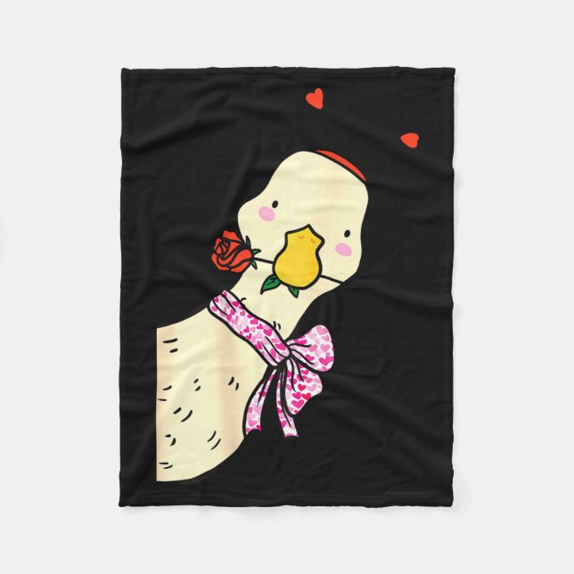 Kawaii Duck Rose Heart Bow Valentine Day Cute Anim Fleecefilt (Framsidan)