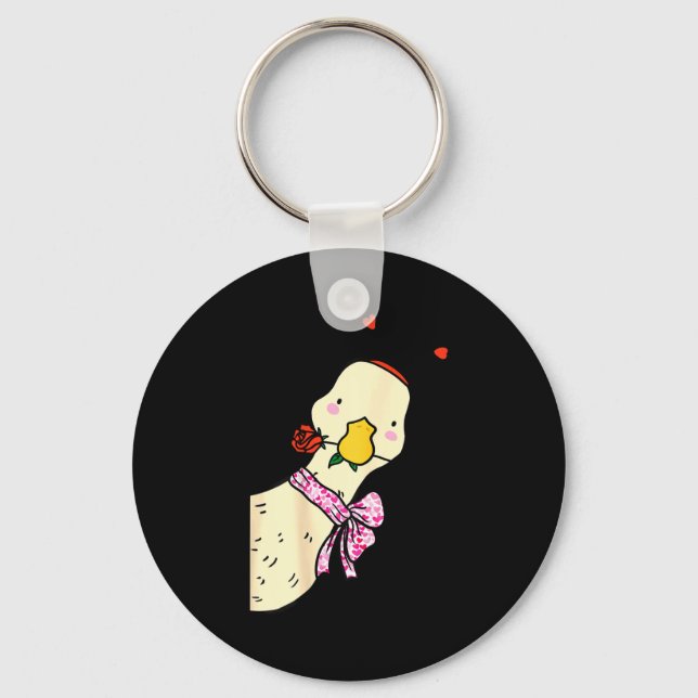 Kawaii Duck Rose Heart Bow Valentine Day Cute Anim Nyckelring (Framsida)