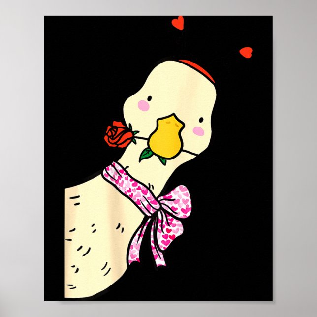 Kawaii Duck Rose Heart Bow Valentine Day Cute Anim Poster (Framsidan)