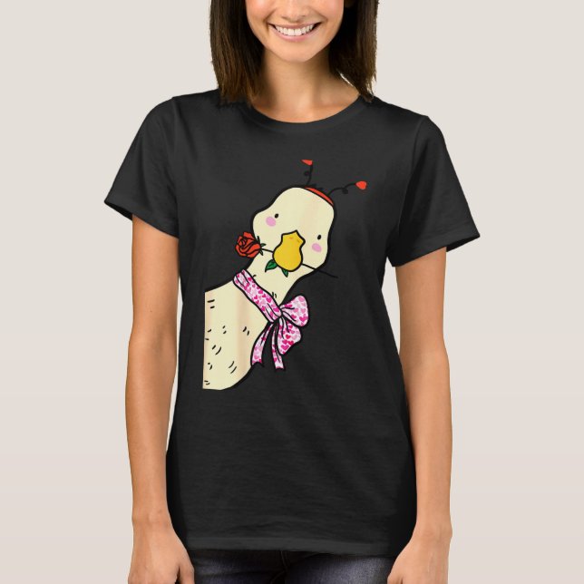 Kawaii Duck Rose Heart Bow Valentine Day Cute Anim T Shirt (Framsida)