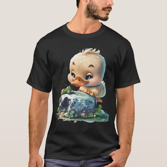 Kawaii Duckling Kissing Kissing Stone T Shirt (Framsida)