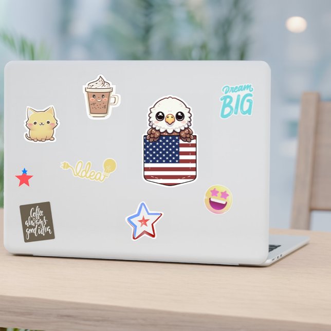 Kawaii Eagle American Flagga Pocket Klistermärken (Skapare uppladdad)