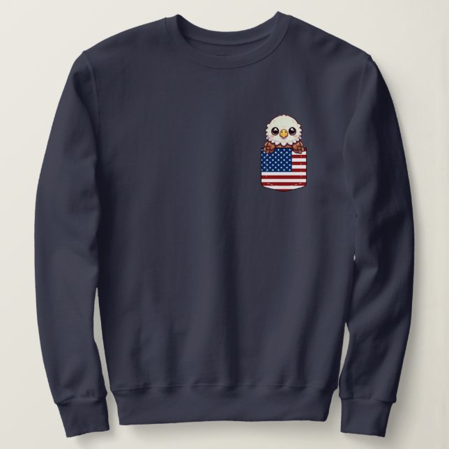 Kawaii Eagle American Flagga Pocket T Shirt (Design framsida)