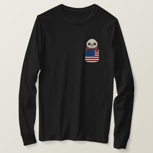 Kawaii Eagle American Flagga Pocket T Shirt (Design framsida)