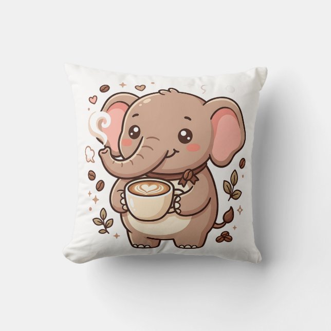 Kawaii Elefant Kaffe Kast Kudd Kudde (Framsida)