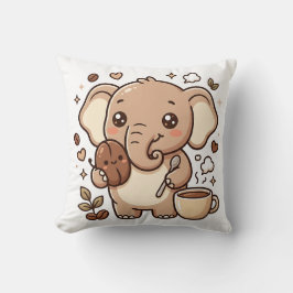 Kawaii Elefant Kastkudde - Söt Coffee Karaktär Kudde