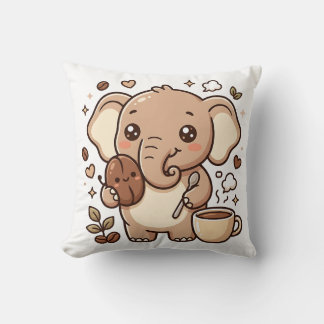 Kawaii Elefant Kastkudde - Söt Coffee Karaktär Kudde