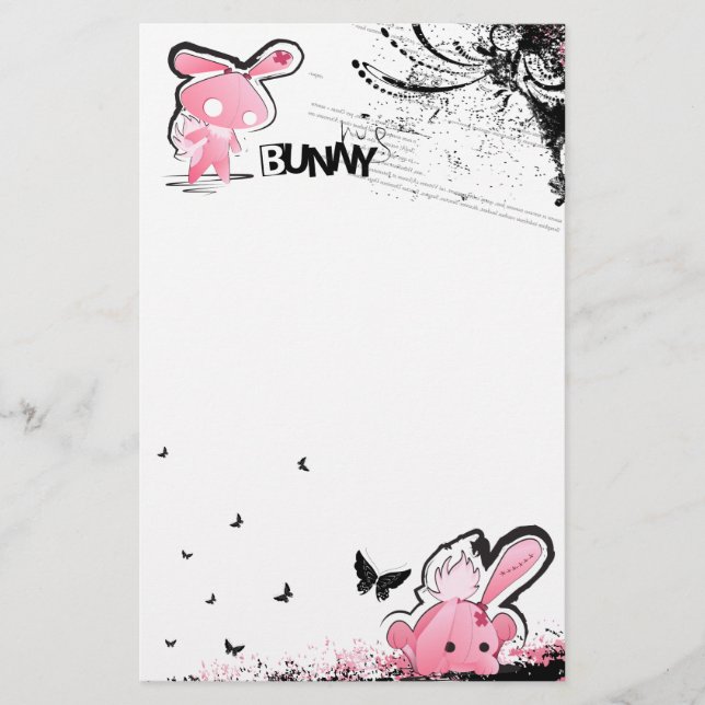 Kawaii emo Rosa Bunny Stationery Brevpapper (Framsida)