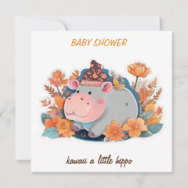 Kawaii, en liten hippo babydusch inbjudningar
