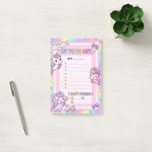 Kawaii Enhörning Att Göra-Lista Personlig Klisterm Post-it Block
