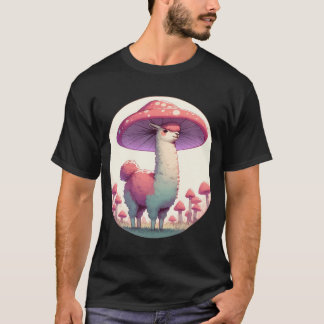 Kawaii enkelt leende llama i Mushroom Hat T Shirt