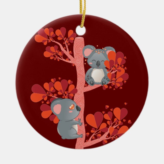 Kawaii, ett par koalas med hjärtan träd julgransprydnad keramik (Framsidan)