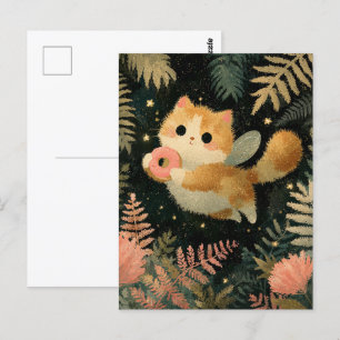 Kawaii Fairy Cat med Donut Vykort